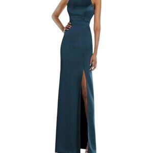 Lovely High Neck Backless Maxi Dress w Slim Belt NWOT